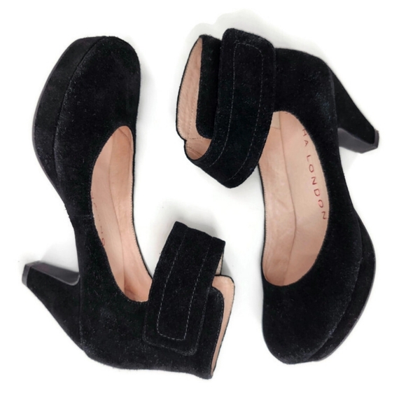 Sacha London Vera Black Suede Ankle Wrap Round-Toe Platform Pumps - Picture 9 of 14
